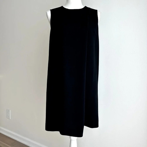 Joseph Black Shift Mini Crepe Dress Womens Size 4 Pleated Sleeveless Round Neck. - Picture 1 of 9